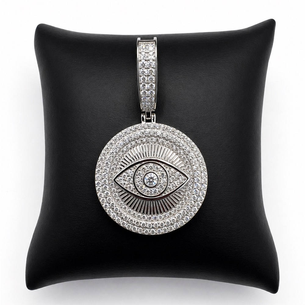 Evil Eye Round Men’s Pendant 3.20CT MOISSANITE Iced-Out 925 sterling silver